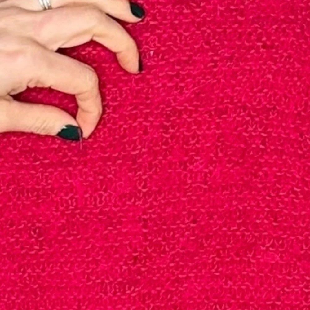 FREE PEOPLE Fuzzy V Neck Sweater Bright‎ Pink Alpaca Blend XS